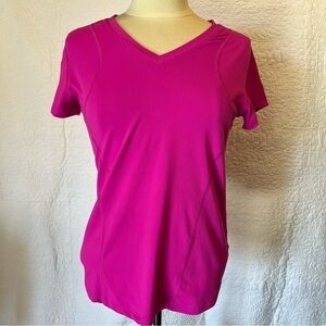 Hyba Women's Workout V-Neck Pink Workout Top, Size Medium